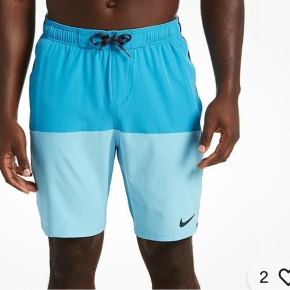 NWT $58 NIKE L SPLIT VOLLEY 8.5" SWIM SHORTS TRUNKS Lt Blue Fury NESS9446 430 - Picture 1 of 16
